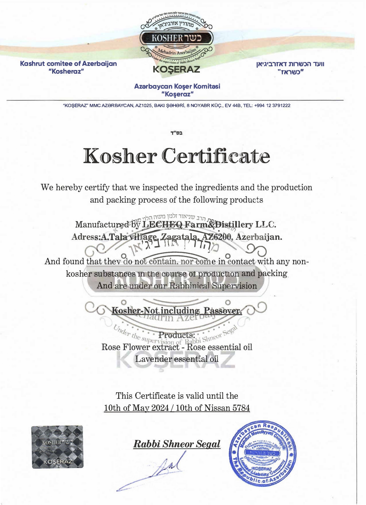 Kosher Certificate